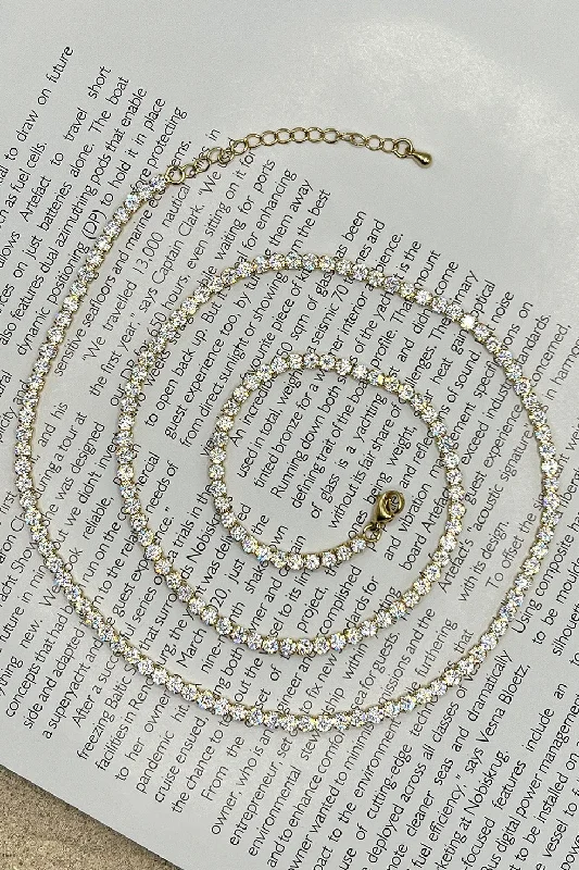 GOLD PLATED LONG STORY CRYSTAL NECKLACE/BRACELET - GOLD TONE Feminine Women's Style 