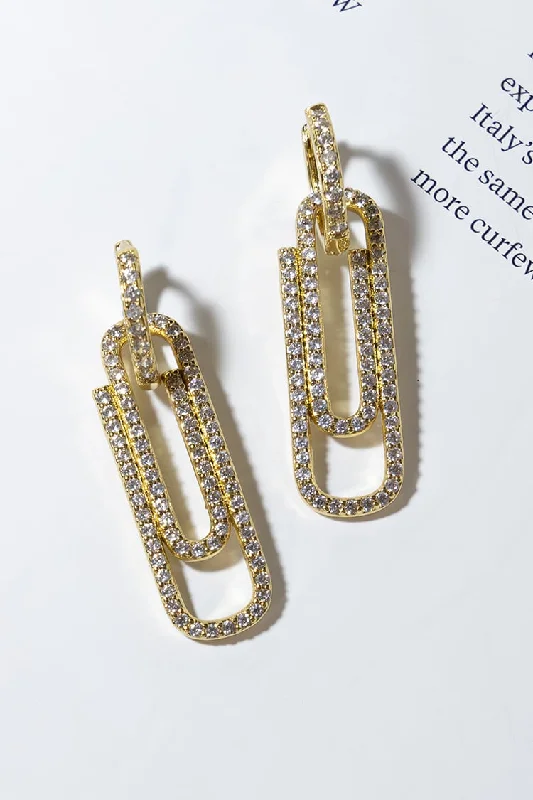 GOLD PLATED PAPER CLIP EARRINGS - WHITE ZIRCON Minimalist Women's Casual