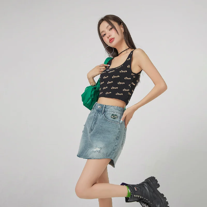 Logo Crop Sleeveless Knit Top Minimalist Women's Casual
