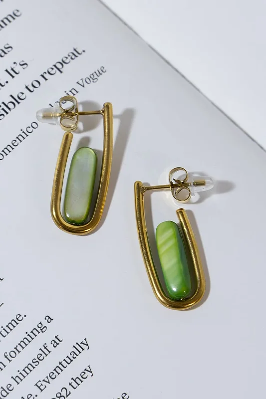 GOLD PLATED GREEN STONE EARRINGS Stylish Women's Tropical 
