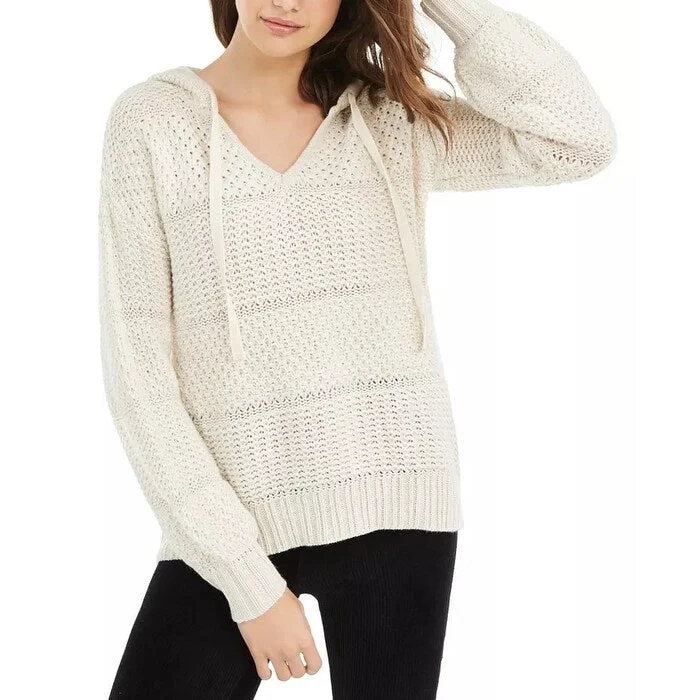 American Rag Juniors' Mixed-Knit Pullover Hoodie White Size Medium Relaxed Women's 