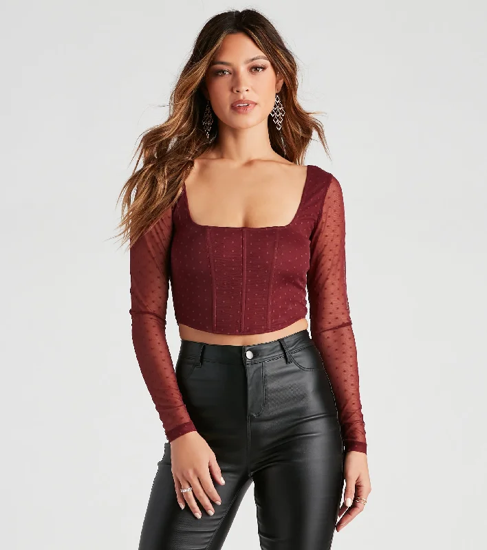 Eyes On Polka Dot Mesh Corset Top Elegant Women's Formal 