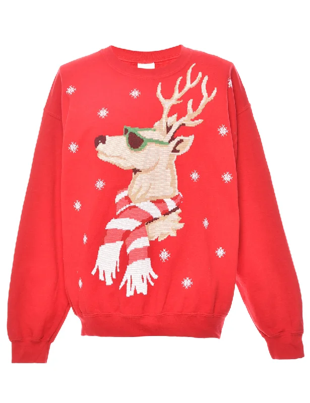 Red Reindeer Sweatshirt - L Hip Women's Urban
