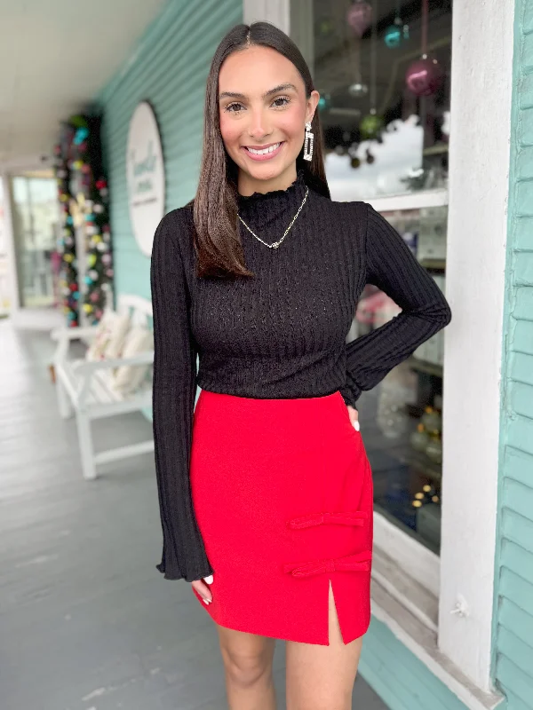 The Leigh Mock Neck Long Sleeve Top-Black Sporty Women's Tennis