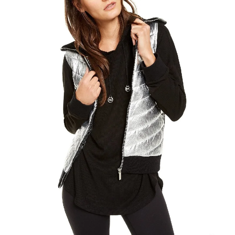 Michael Kors Women's Sweater-Back Puffer Vest Silver Size Extra Small - X-Small purpose