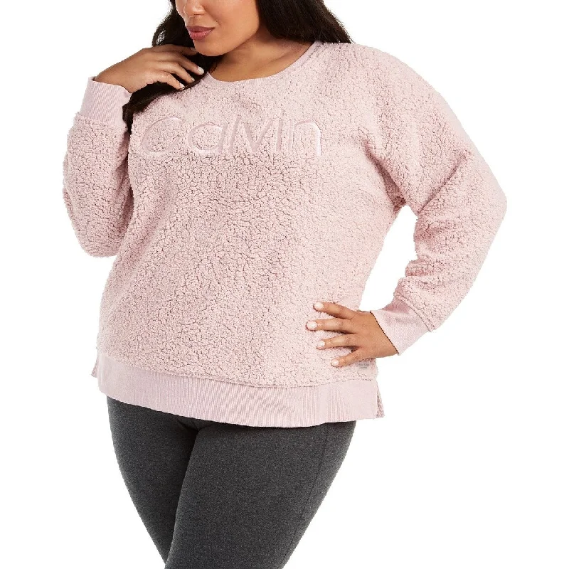 Calvin Klein Women's Embroidered Sherpa Sweatshirt Pink Size 1X Rugged Women's Outdoor 