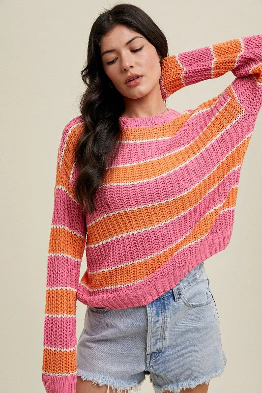 Pink Multi-Striped Sweater Feminine Women's Style 