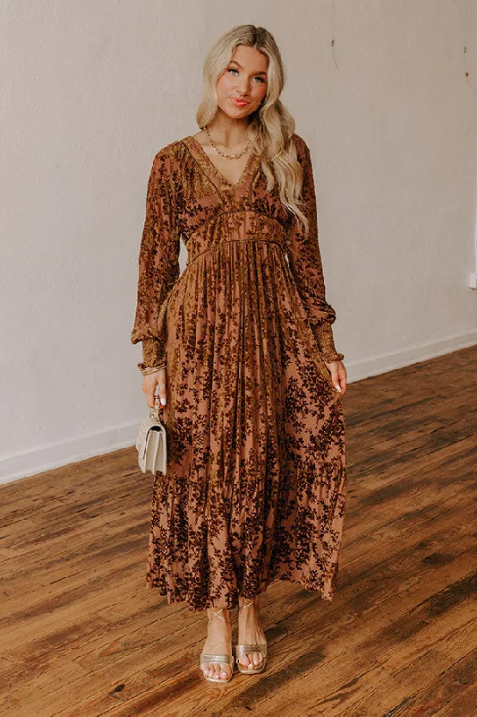 Everlasting Dreams Velvet Burnout Maxi Dress in Chocolate Artistic Women's Hand - painted