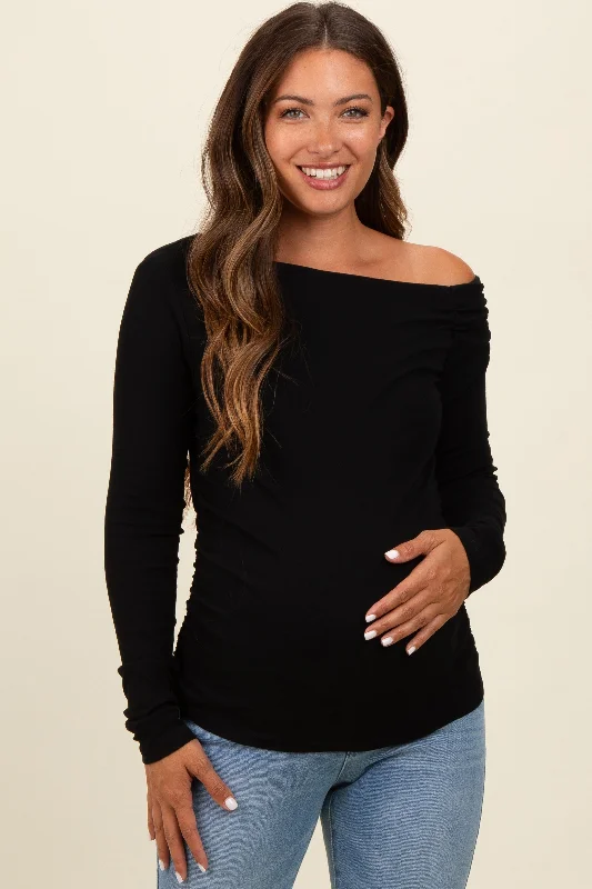 Black One Shoulder Long Sleeve Maternity Top Cool Women's Distressed