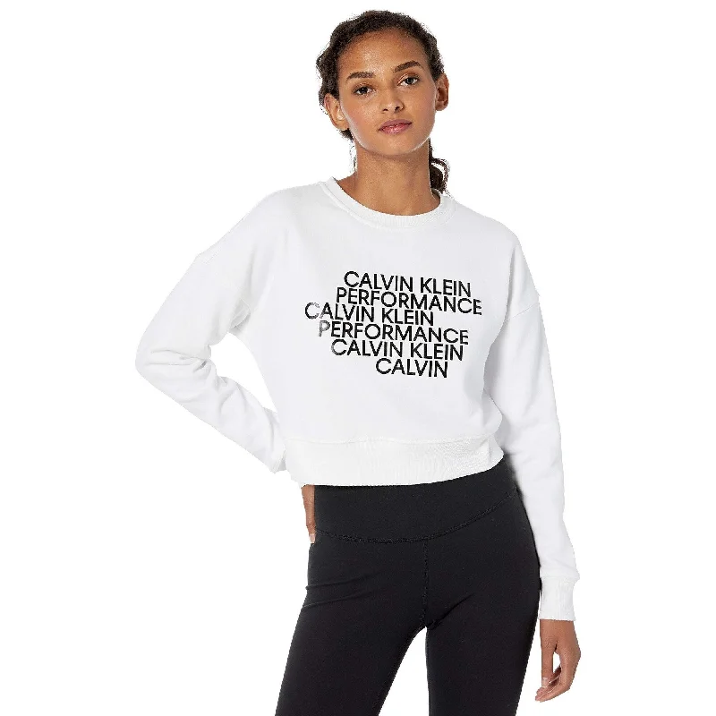 Calvin Klein Women's Performance Logo Zip Cropped Sweatshirt White Size Extra Large - X-Large garde