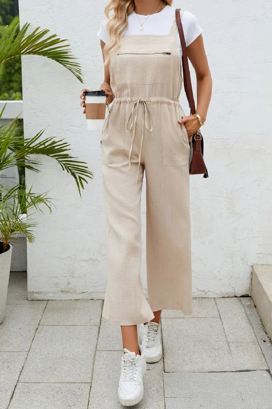 Drawstring Wide Strap Jumpsuit with Pockets European