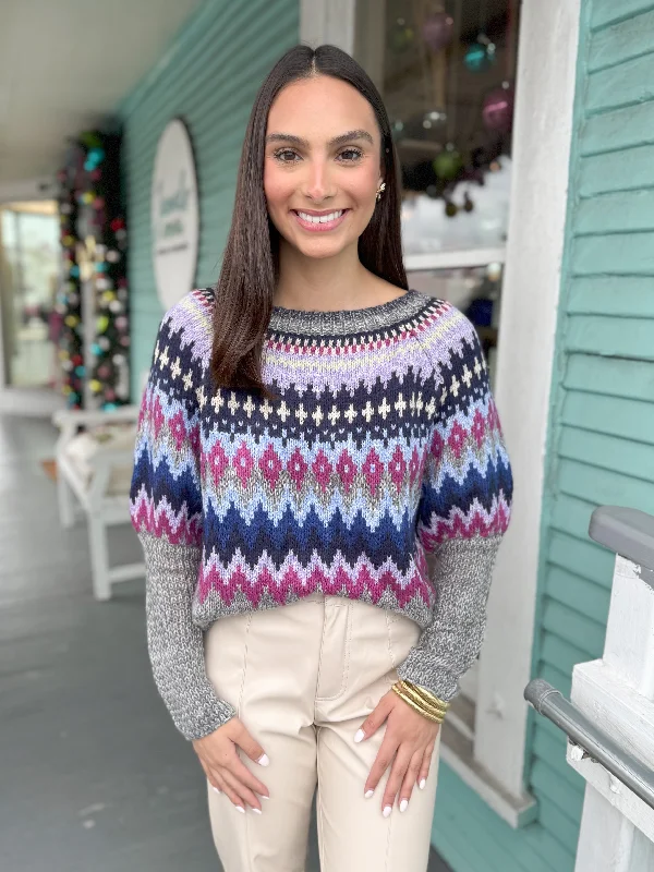 The Darria Fair Isle Sweater-Grey Sporty Women's Tennis