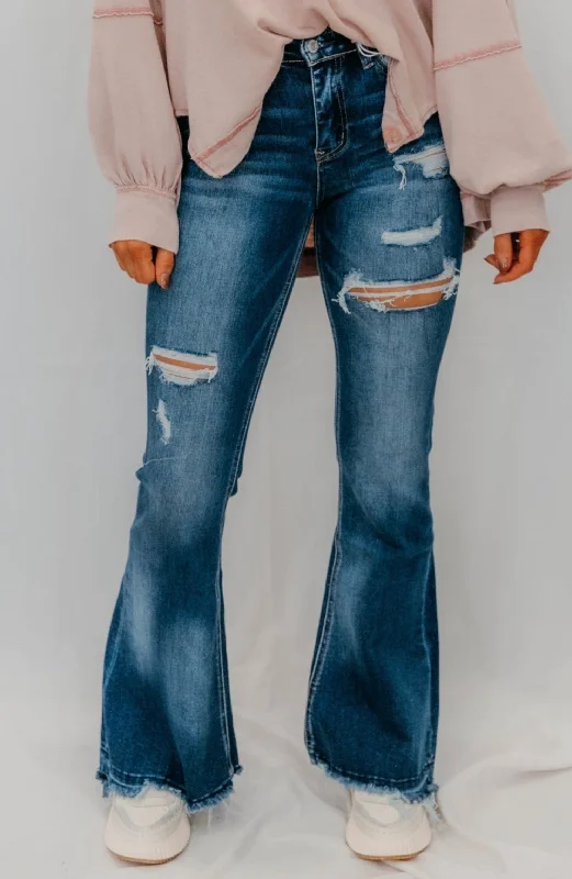 Bella Distressed High Rise Flare Jeans - Giant Step - Final Sale 30% off in cart Edgy Women's Punk