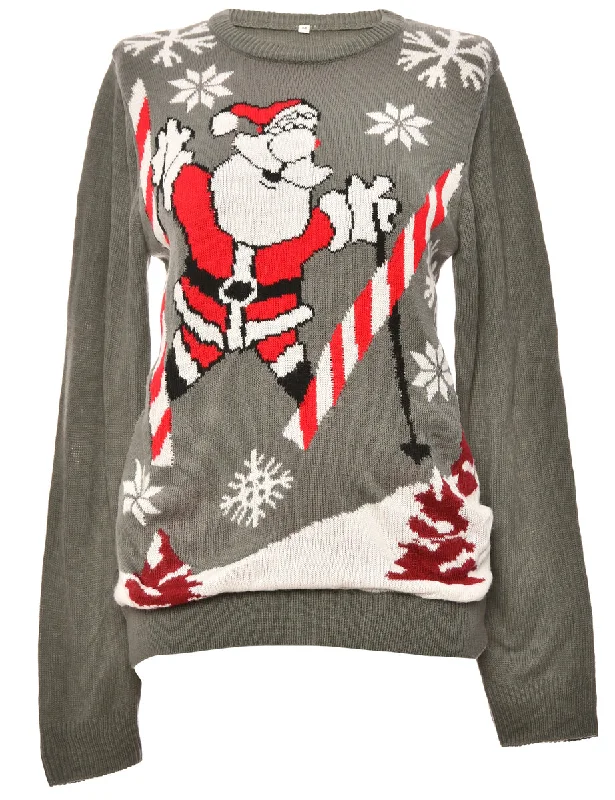 Dark Grey Santa Christmas Jumper - M Relaxed Women's Beachy