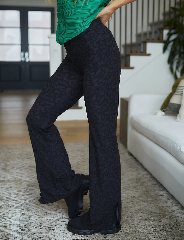 SA Black Panther Cross Waistband Pocket Flare Leggings Sporty Women's Tennis