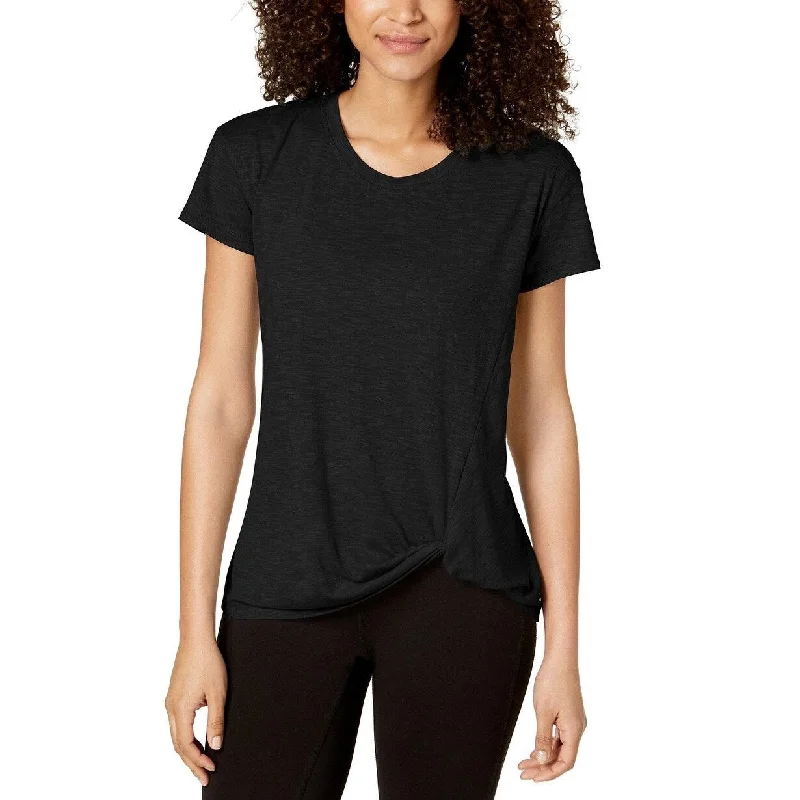 Ideology Women's Knot-Front T-Shirt Black Size Large Modern Women's 