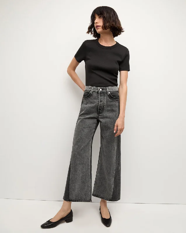 Taylor Two-Tone Cropped Wide-Leg Jean Cool Women's Distressed