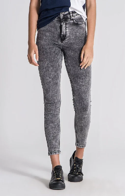Grey Acid Wash Skinny Jeans Women