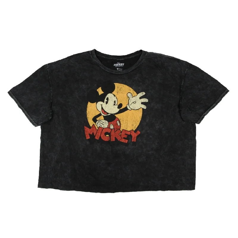 Disney's Retro Mickey Mouse Women's Distressed Cropped Boyfriend Fit Short Sleeve Adult T-Shirt Gym
