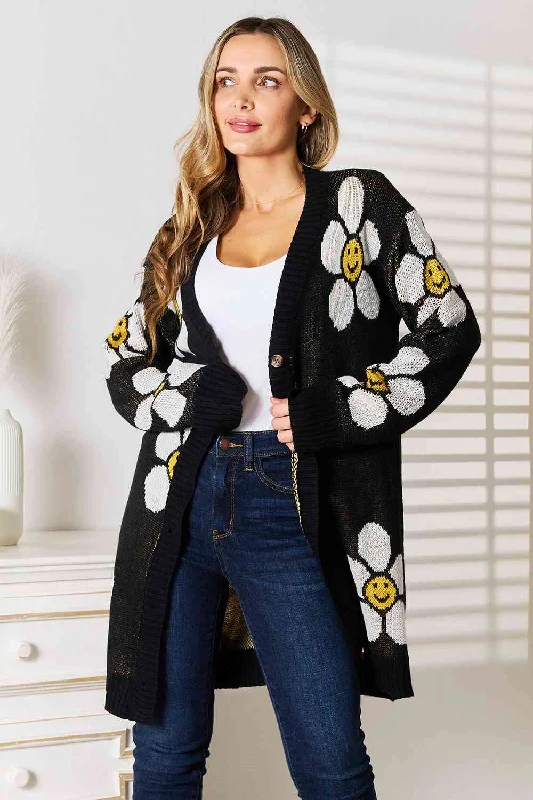 Floral Button Down Longline Cardigan Dynamic Women's Moto