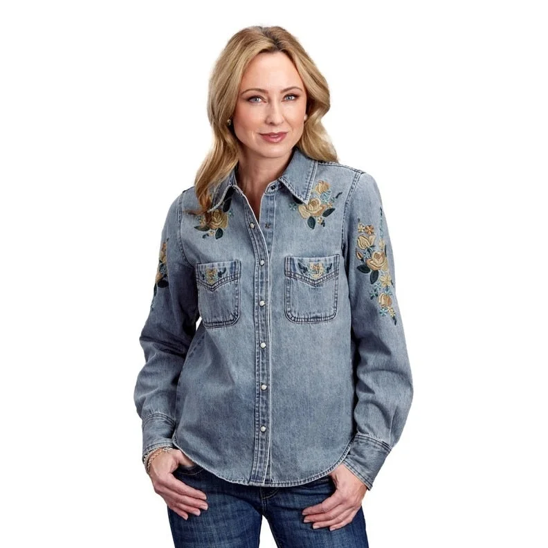 Stetson Western Shirt Womens L/S Snap Denim Blue 11-050-0594-6059 BU Compression
