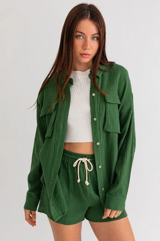 Textured Cargo Pocket Oversized Shirt | SAGE Cool Women's Skate