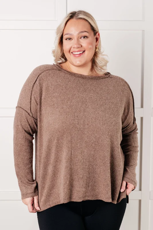 Simply Basic Ribbed Hacci Sweater in Mocha Modern Women's 